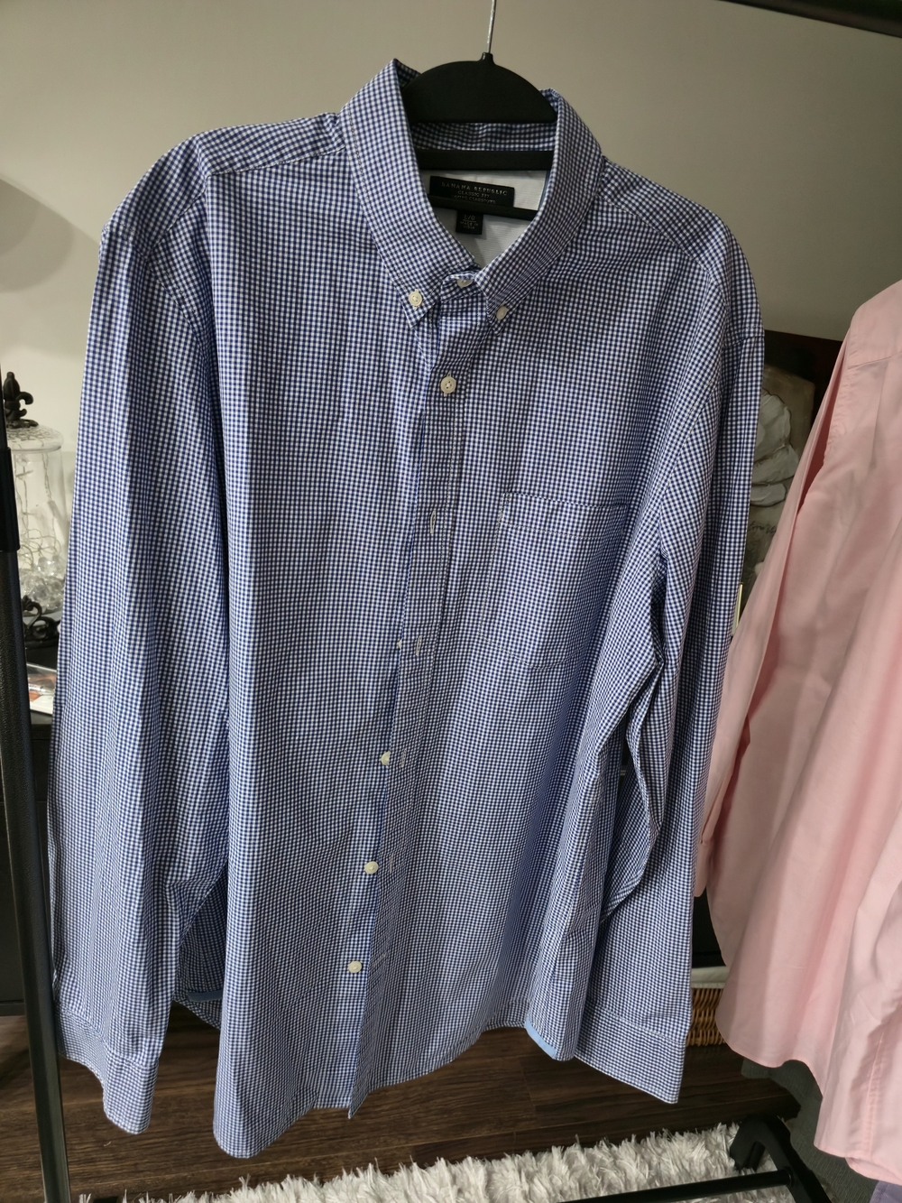 Banana Republic Classic Fit Gingham Button Down Shirt Blue White Large